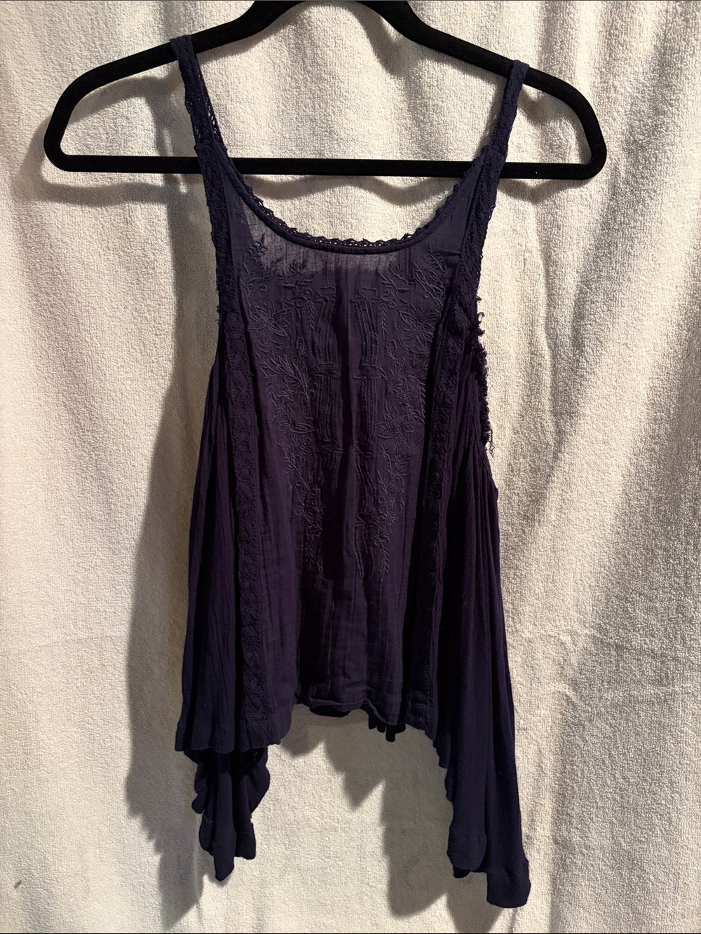 Free People Navy Embroidered Flowing Camisole